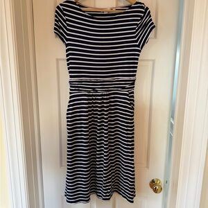 Boden Navy and White Striped Midi Dress